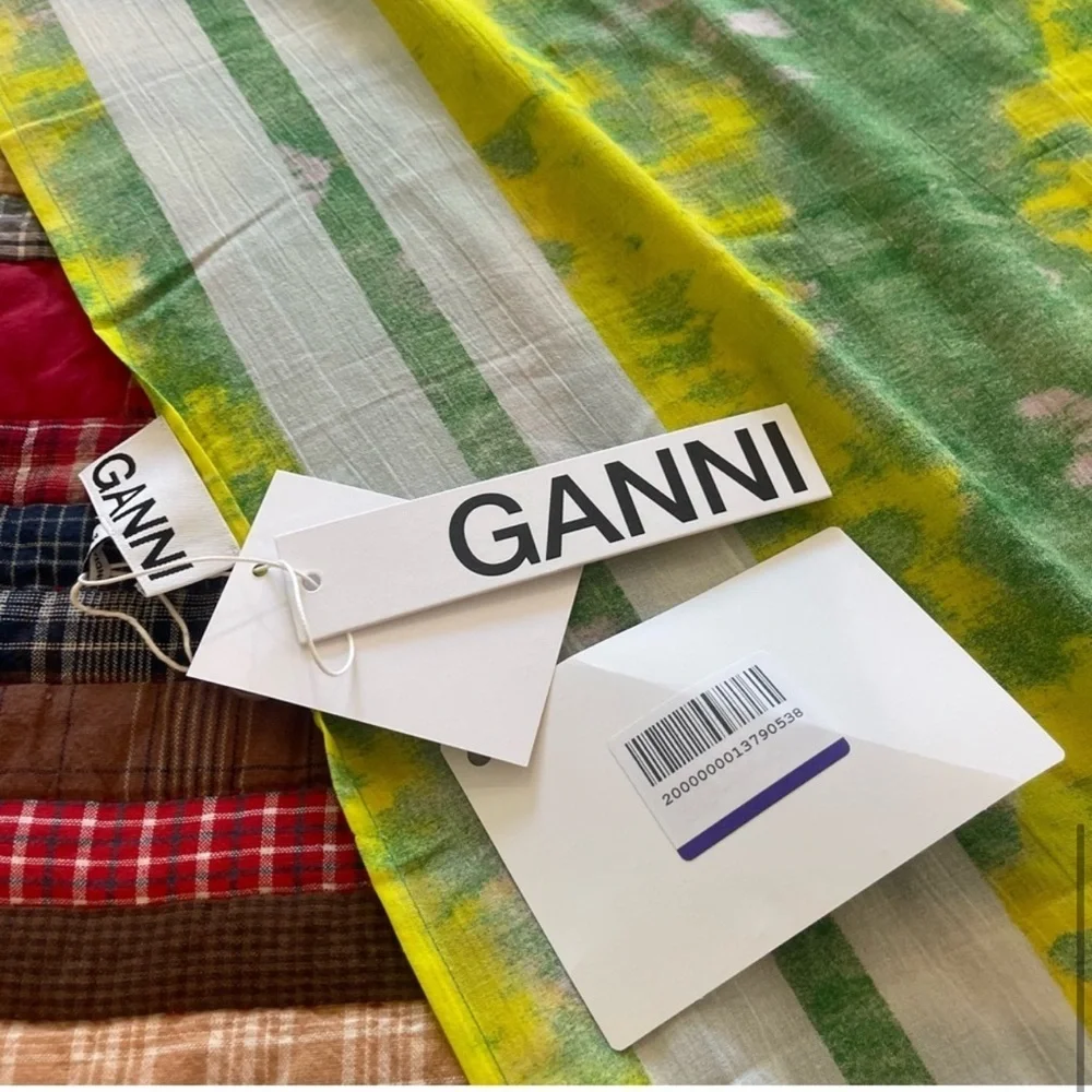 NWT Ganni Tie-dye Voile Scarf organic cotton green and yellow